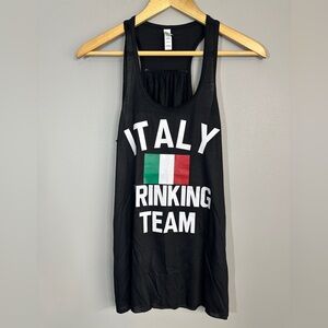 Italy Drinking Team Graphic Black Racerback Tank Top‎ NWOT